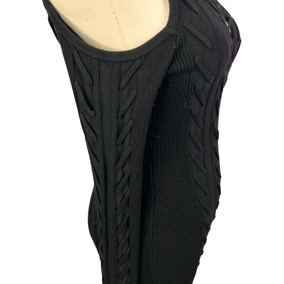 NWT $108 GUESS Allison Cold-Shoulder Laced Rib Mix Sweater Dress Black XS - Picture 4 of 7